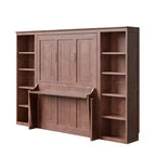 Murphy-Bett in Full-/Queen-Größe, platzsparendes Wandbett mit Schreibtisch und Bücherregal, Dunkelbraun – ModernLuxe