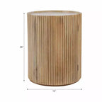 Decoratieve geribbelde houten bijzettafel met marmeren blad en opbergruimte - kleine woondecoratietafel voor slaapkamer of woonkamer