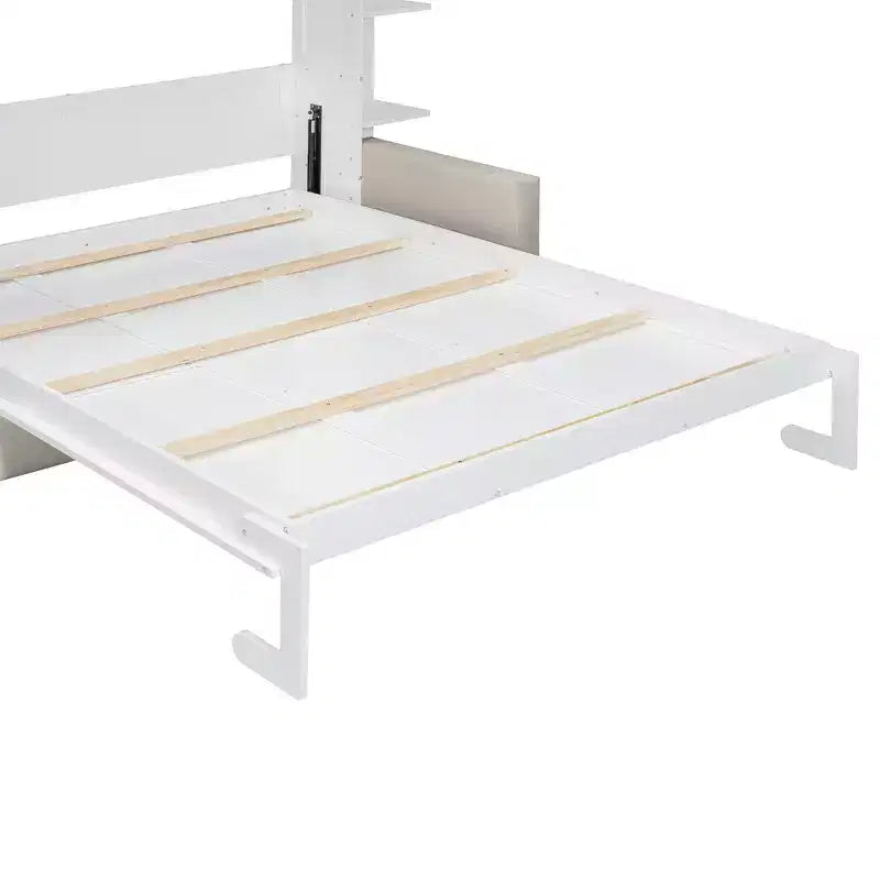 Lit escamotable mural queen size avec canapé, lit armoire pliant queen size avec bibliothèque et étagères pour chambre d’amis ou bureau