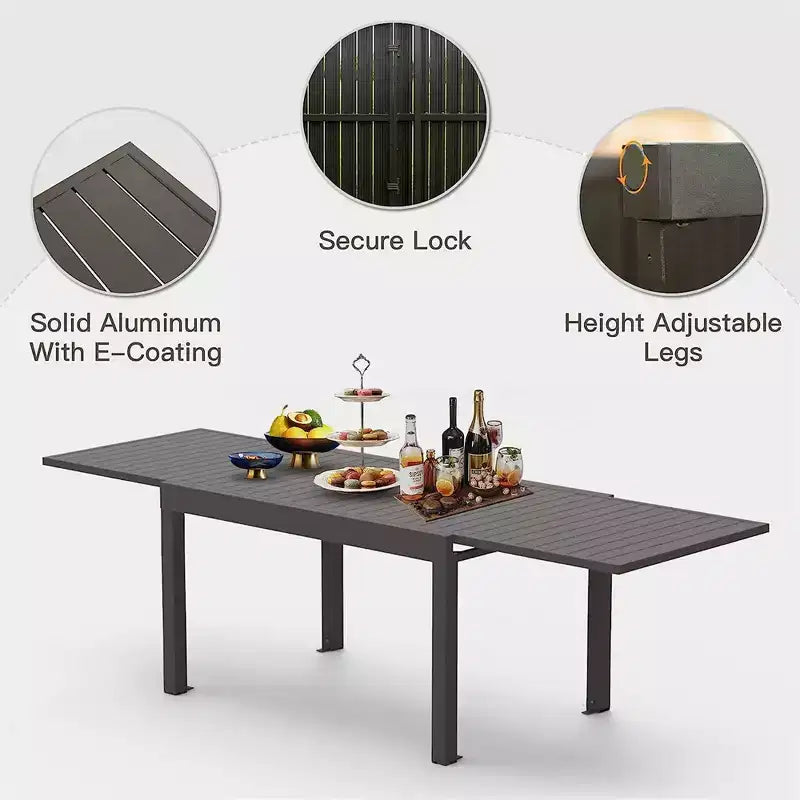 Okak Esstisch aus Aluminium, ausziehbarer Terrassentisch, Küchentisch für das Esszimmer