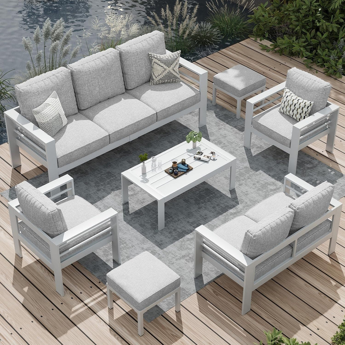 AECOJOY 7-teiliges Aluminiummöbel-Set für die Terrasse, Outdoor-Sitzgruppe