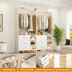 Besiost Set of 4 Closet Organizer with Wooden Drawers and Hanging Rods