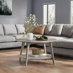 Honingbruine ronde salontafel met 2 opbergniveaus, 31,5 x 17,7 inch, ideaal voor de woonkamer