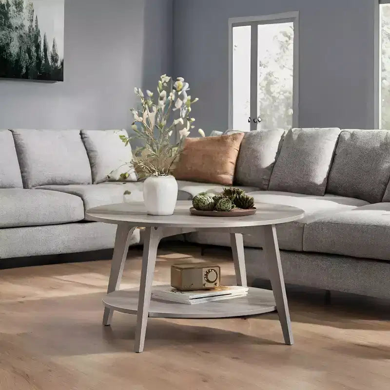 Honingbruine ronde salontafel met 2 opbergniveaus, 31,5 x 17,7 inch, ideaal voor de woonkamer