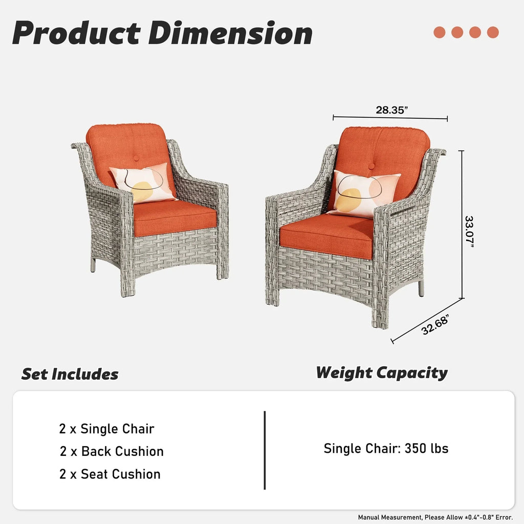 Ensemble de 2 fauteuils de jardin d’extérieur HOOOWOOO en rotin tressé à dossier haut