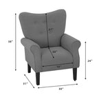 Erommy moderne accentstoel, fauteuil met hoge rugleuning, gestoffeerde stoffen fauteuil met knopen en houten poten voor de woonkamer