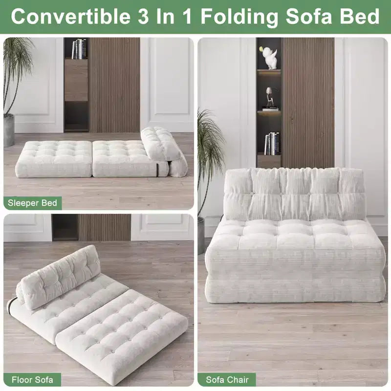 Full Corduroy Folding Sofa Bed Futon, Floor Convertible Sleeper Chair with Pillow & Back Support