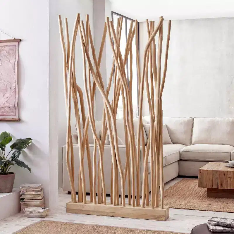 JONATHAN Y Tranquil, 39 B x 68 H, handgefertigter Raumteiler aus Teakzweigen im Küsten-Boho-Stil, einteilig