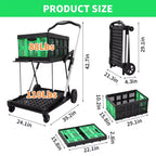Chariots de courses pliants à 2 niveaux pour provisions, capacité de 198 lb, chariot à provisions pliable et portable avec roues et caisse amovible pour centre commercial et marché, bleu