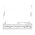 Bodenbett für Kinder, Zeltbett in Einzelgröße, Montessori-Bodenbett mit Lattenrost und Schutzgittern, Holzhaus-Bettrahmen für Jungen und Mädchen