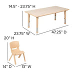 Ensemble table d’activités rectangulaire réglable en hauteur en plastique Emma and Oliver, 23,625 l x 47,25 L, avec 6 chaises