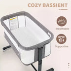 Babywiegje met wielen ??Beige / Grijs / Roze, aanschuifwiegje, voor 1 baby