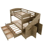 Cadre de lit superposé Whisen Twin XL avec lit gigogne, rangement, escalier de rangement en bois massif, armoire et 3 tiroirs, pour enfants