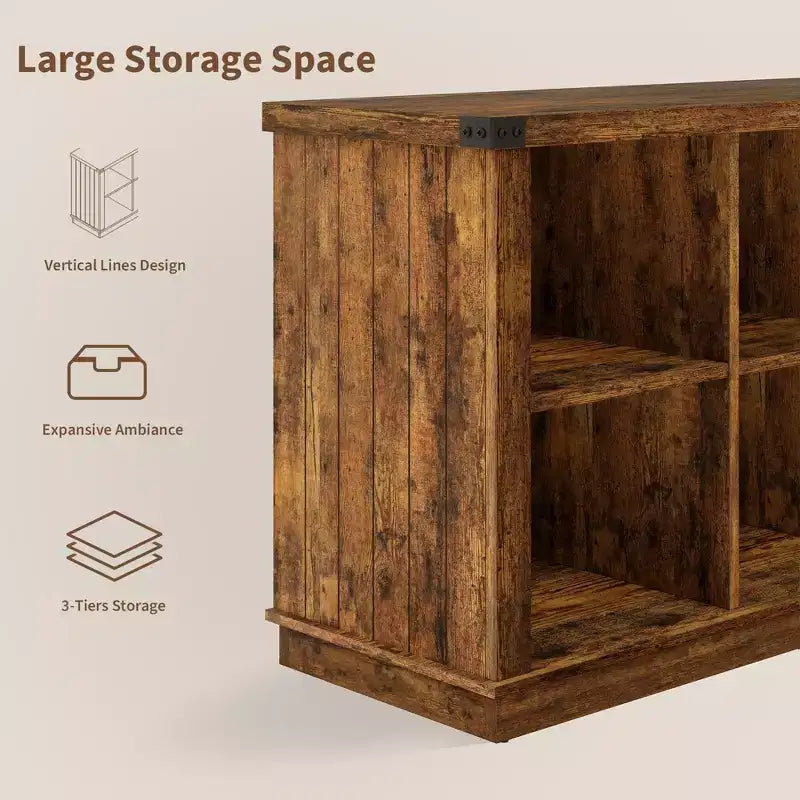 8 Cube Storage Organizer Bookshelf, Farmhouse Horizontal Bookcase, 62 Inch Wood Storage Bookcase for Entryway, Long Low Bookshelves for Living Room