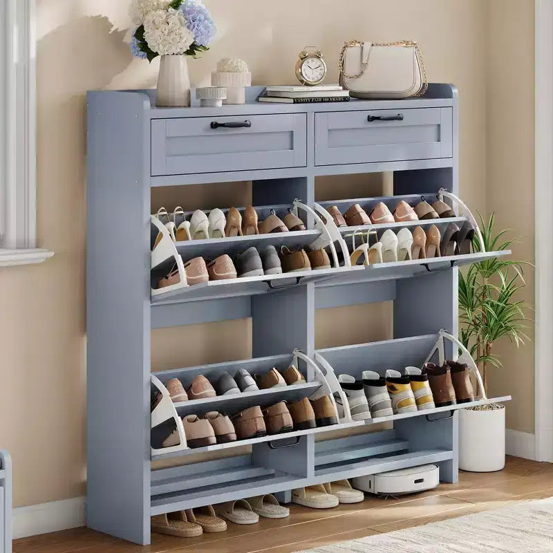 Meuble à chaussures avec 4 tiroirs basculants et 2 tiroirs supérieurs, meuble organiseur à chaussures en bois avec étagère réglable, meubles de rangement à chaussures autonomes