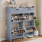 Meuble à chaussures avec 4 tiroirs basculants et 2 tiroirs supérieurs, meuble organiseur à chaussures en bois avec étagère réglable, meubles de rangement à chaussures autonomes