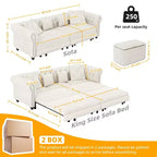 Whisen Samt-Schlafsofa in King-Size mit Ausziehfunktion und 3-in-1-Funktion, wandelbares Schlafsofa mit beweglichem Hocker und Steppdesign