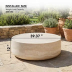 JVNOXK 39.37'' Round Faux Travertine Texture Coffee Table, Modern Faux Marble Pattern Living Room Table (No Assembly Needed)
