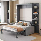 Whisen Modern Design Wood Frame Queen Size Murphy Bed Wall Bed with Sofa and Shelves