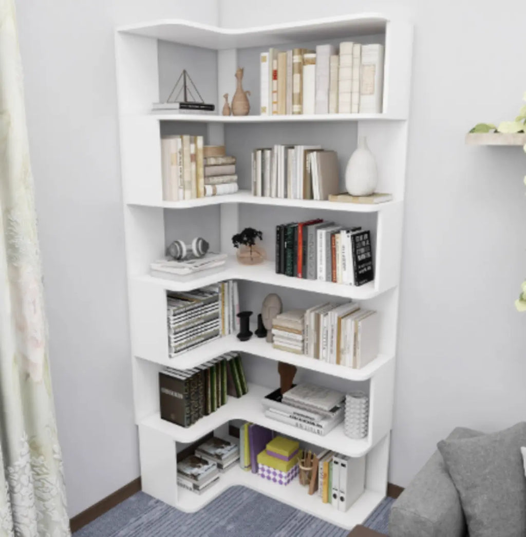 Eckbücherregal aus Holzwerkstoff mit 6 Ablagen