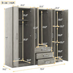 Armoire de rangement en bois à 6 portes avec 3 grands tiroirs pour chambre