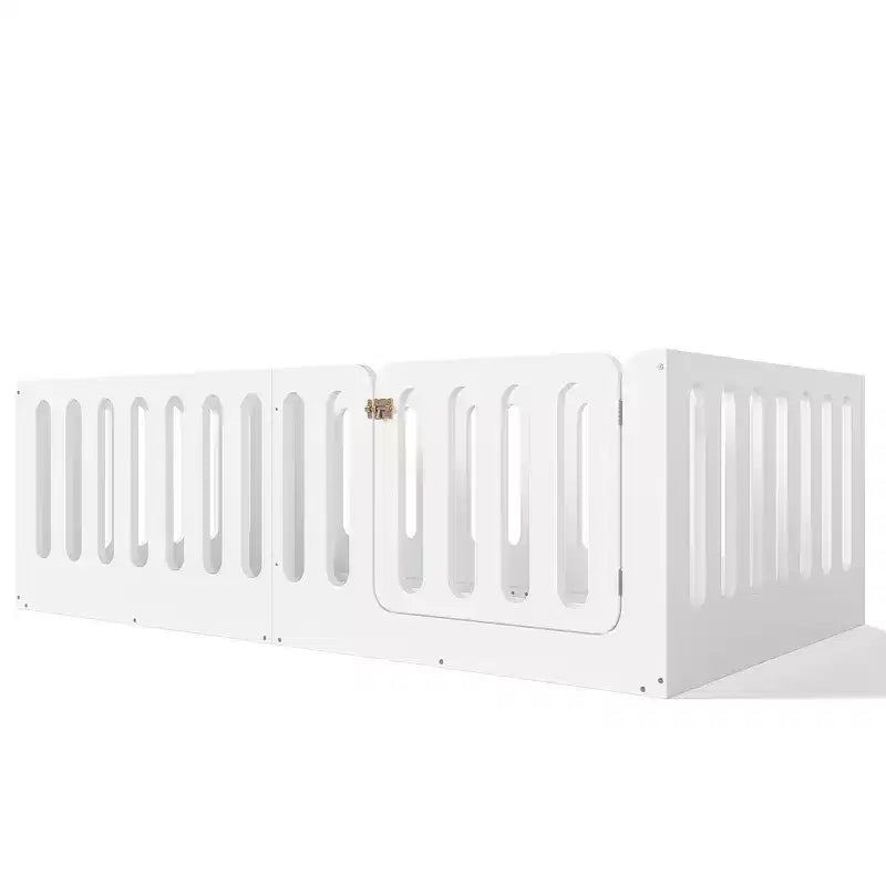 Weißes Montessori-Etagenbett in Einzelbettgröße mit Schutzgittern und Tür ??Massivholz, 1 Kind