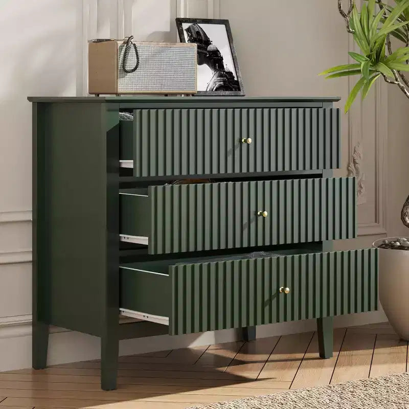 Heynemo Kommode mit 3 Schubladen, lackierter 30 Zoll hoher Nachttisch aus Holz mit Stauraum, breiter moderner Schubladenschrank mit kugelgelagerten Auszügen