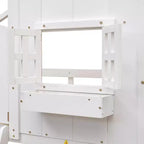 Twin Size House-Shaped Loft Bed, Wood Playhouse Loft Bed with Ladder & Guardrails for Kids
