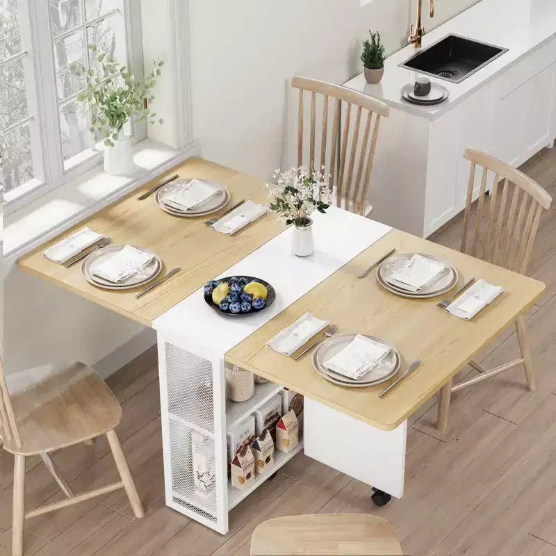Table à manger pliante pour la cuisine, table à manger peu encombrante, table de cuisine extensible à abattants avec 6 roulettes pour petits espaces