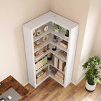 Black/White/Wood/Retro, L-Shaped Corner Bookshelf, 5-Tier, Single