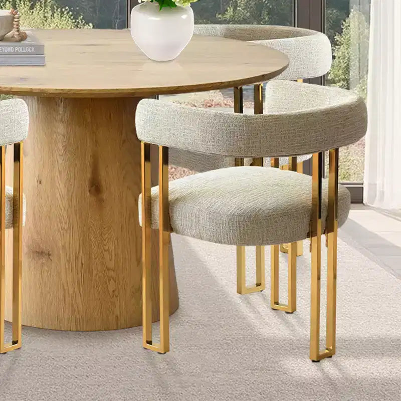 Ausziehbares rundes bis ovales Esszimmertisch-Set mit 4 Samtsesseln, modernem Säulendesign, Sitzplätze für bis zu 8 Personen – Panipeachy