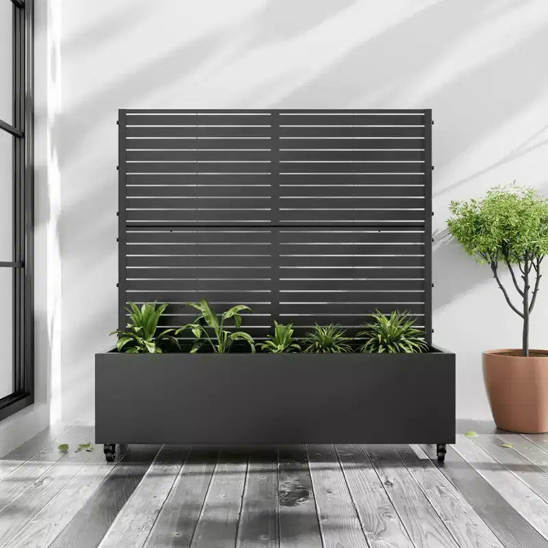 MAYEERTY Jardinière avec treillis en fer noir à persiennes, style classique, 47 x 47 x 16 po, ensemble de 3 pièces