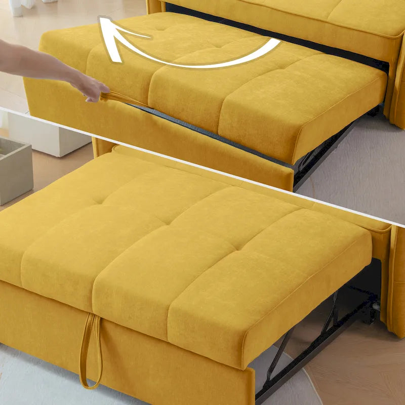 Gelbes Schlafsofa aus Chenille-Stoff mit Ausziehfunktion – 39.00 x 53.50 x 31.50