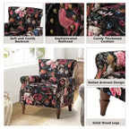 Fauteuil traditionnel Araceli en bois, rembourré à motif floral, avec dossier à oreilles et bordure cloutée| ART OF LIVING DESIGNS
