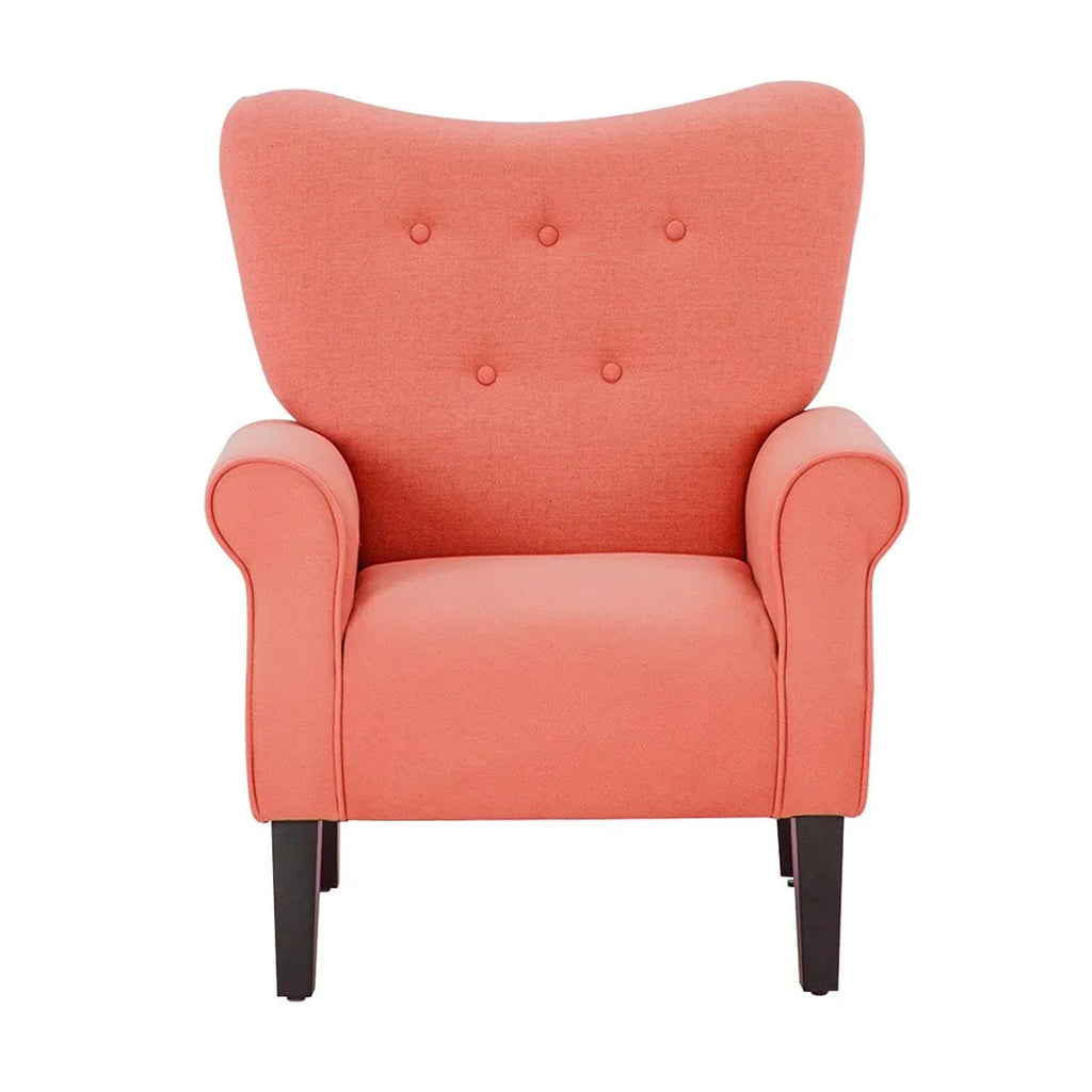 Erommy moderne accentstoel, fauteuil met hoge rugleuning, gestoffeerde stoffen fauteuil met knopen en houten poten voor de woonkamer