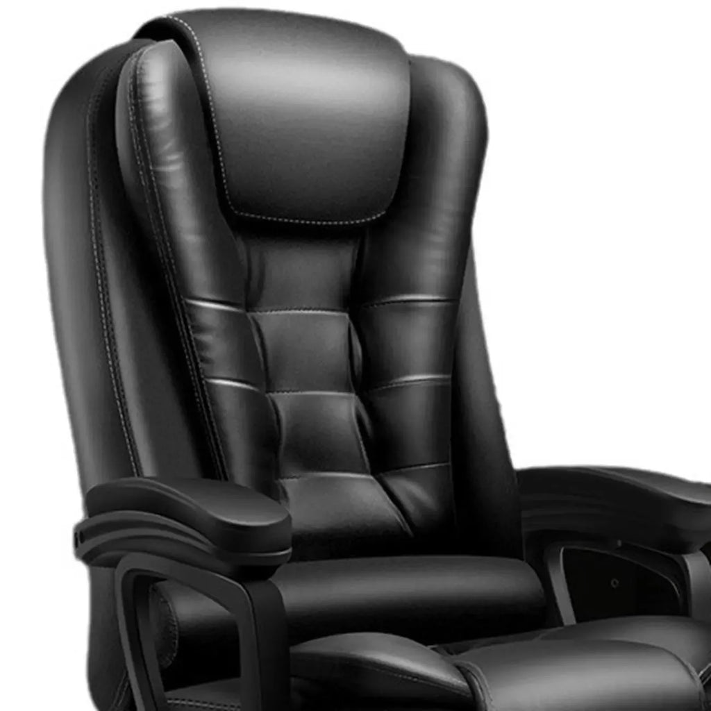 Ergonomischer schwarzer Drehbürostuhl aus Leder mit Fußstütze
