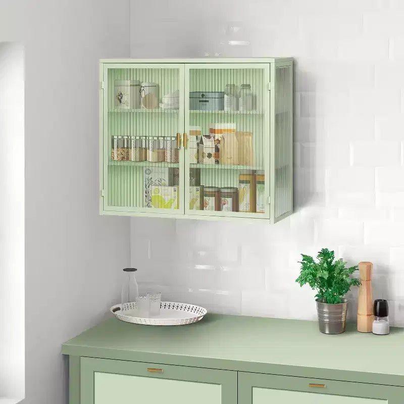 Moderner 2-türiger Wandschrank von Okak mit 3-stufigem Stauraum und Glastüren für Eingangsbereich, Esszimmer, Wohnzimmer oder Küche