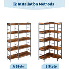 Eckregal in L-Form mit 5 Ebenen, 65 Industrie-Bücherregal aus Holz und Metall (Rustikales Braun), wendbarer Stauraum für Wohnzimmer, Schlafzimmer und Heimbüro