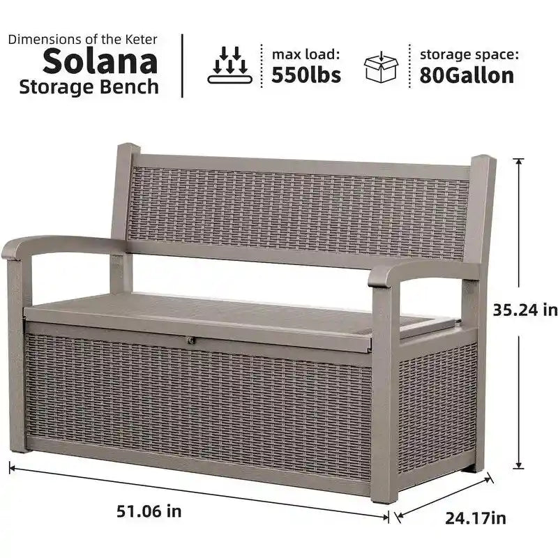Banc de rangement en résine tout temps avec compartiment dissimulé verrouillable – design imitation rotin, capacité de 500 lb, rangement de 70 gallons