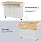 Kitchen Cart With Rubber Wood Drop-Leaf Countertop