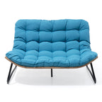 Fauteuil double Papasan avec coussin, rotin PE toutes saisons et structure en métal, pour intérieur et extérieur