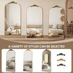 65x22 Arched Full Length Mirror Metal Vintage Mirror Baroque Style,Antique Gold
