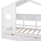 Holzhausbett in Twin-/Full-Größe mit 2 Schubladen, Kinderbett mit Ablagefach – ModernLuxe