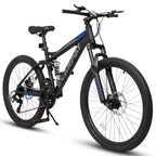 Okak 26-Zoll-Mountainbike mit Scheibenbremsen, 21-Gang-Fahrrad für Erwachsene mit robustem Rahmen und doppelter hinterer Federung, Fahrrad für das Fahren auf städtischen Straßen