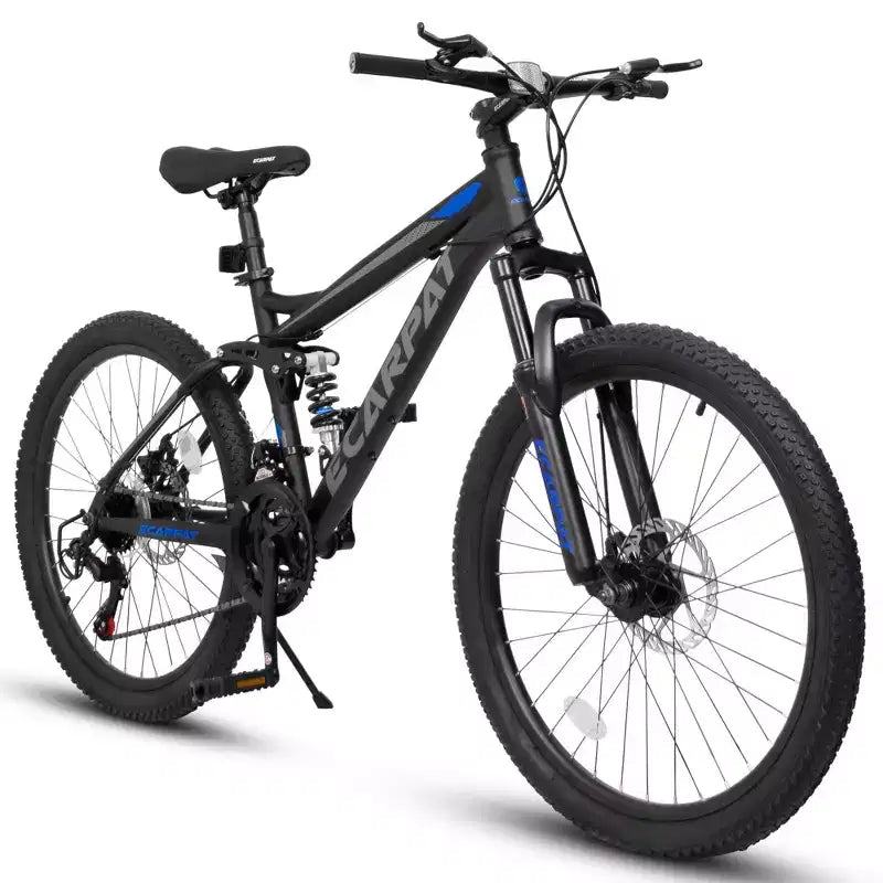 Okak 26-Zoll-Mountainbike mit Scheibenbremsen, 21-Gang-Fahrrad für Erwachsene mit robustem Rahmen und doppelter hinterer Federung, Fahrrad für das Fahren auf städtischen Straßen