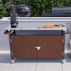 Grillwagen für den Außenbereich mit Tischplatte aus Edelstahl (Hocker nicht enthalten)