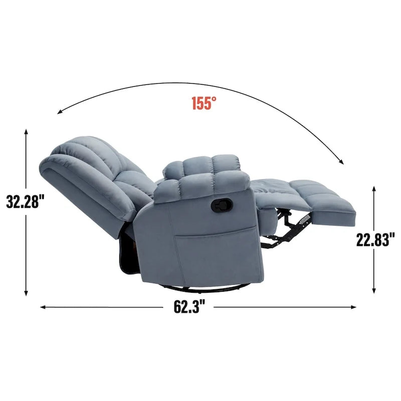 Green Oversized Manual Recliner with Swivel, Rocking, and Fabric Upholstery