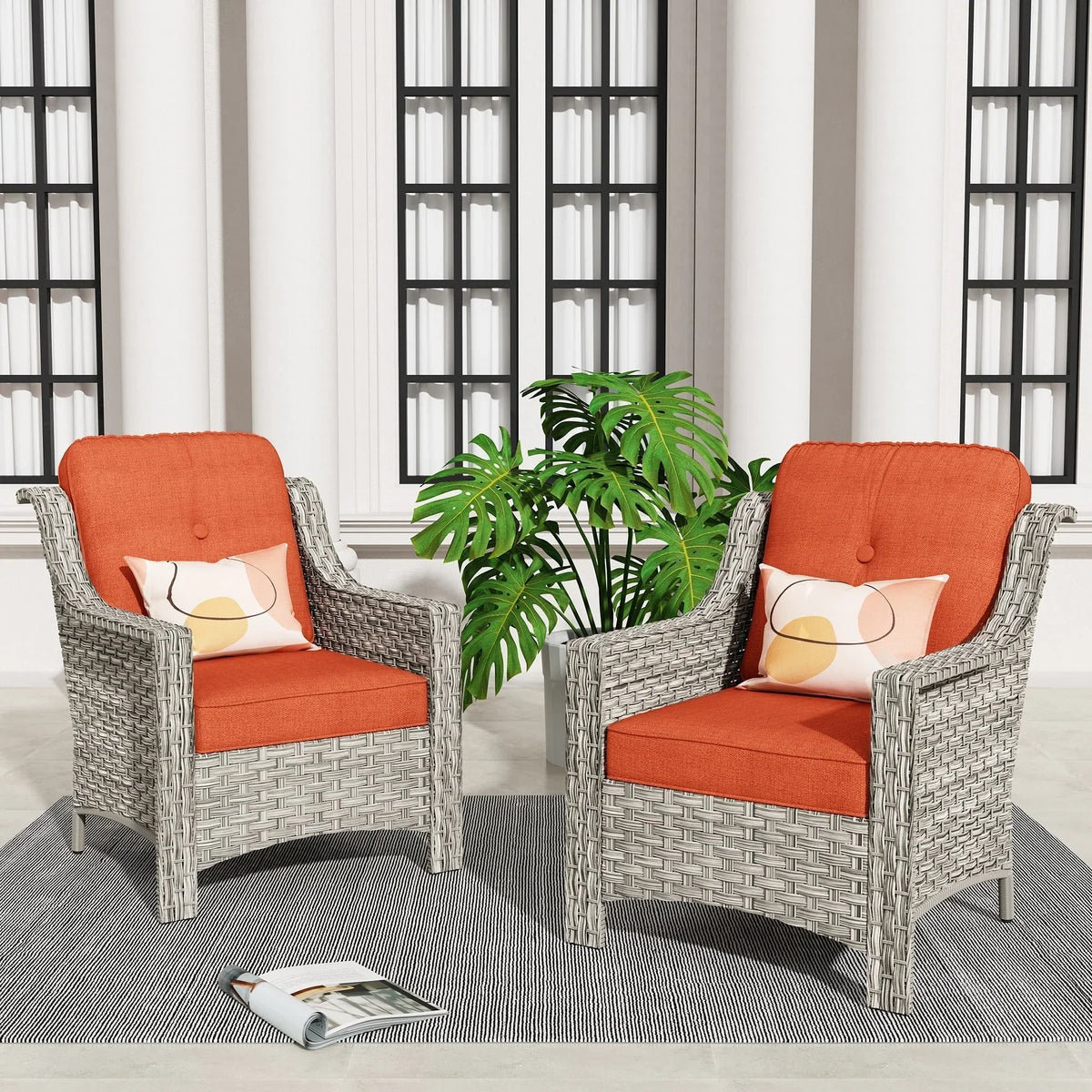 Ensemble de 2 fauteuils de jardin d’extérieur HOOOWOOO en rotin tressé à dossier haut