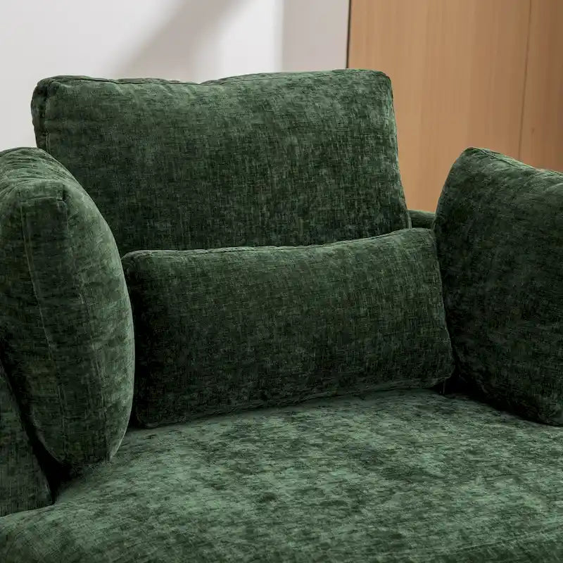 42,3W gestoffeerde draaifauteuil met 4 kussens en halvemaanvormige opberghocker