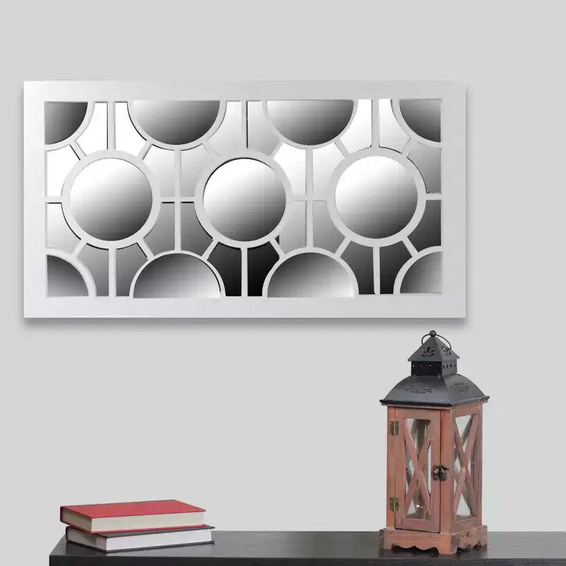 25.25" White Framed Rectangular Geometric Wall Mirror, 14"W